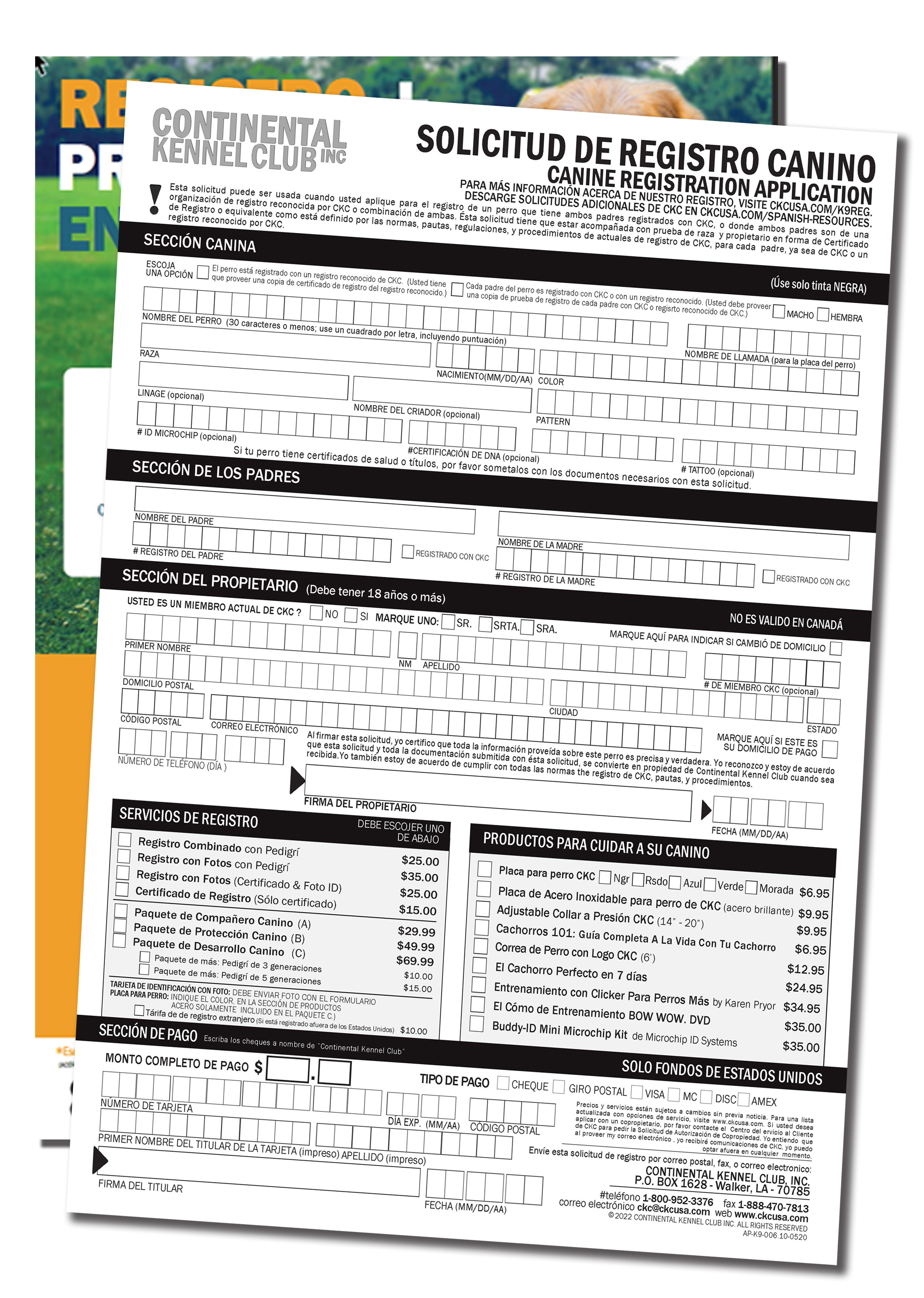 Canine Registration Application 2022 Spanish Copy Page 1